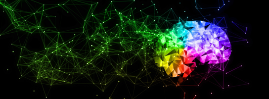 Vor dunklem Hintergrund leuchtet ein farbiger Nebel als Symbol für Künstliche Intelligenz